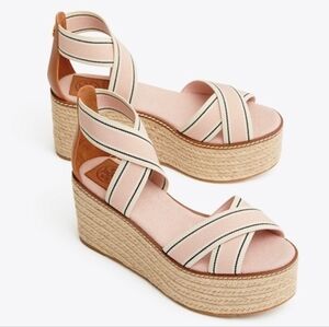 Tory Burch Frieda Espadrille Wedge Sandals Blush Pink Size 8M